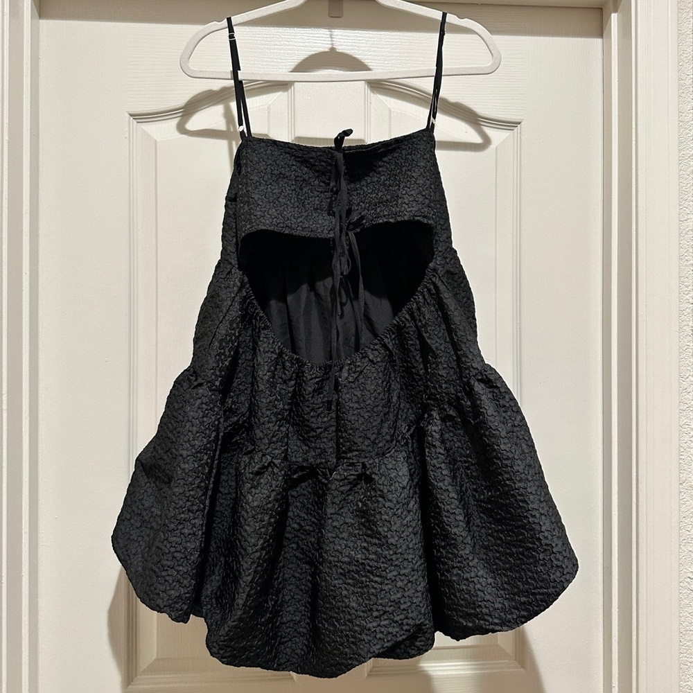 Aureta X Anthropologie Square Neck Buble Hem Black Mini Dress - Picture 6 of 9